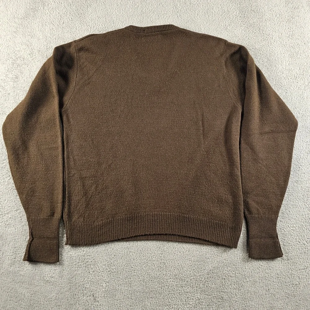Vintage Lord Jeff Mens Large V-Neck Sweater Brown Wool Blend Made in USA
